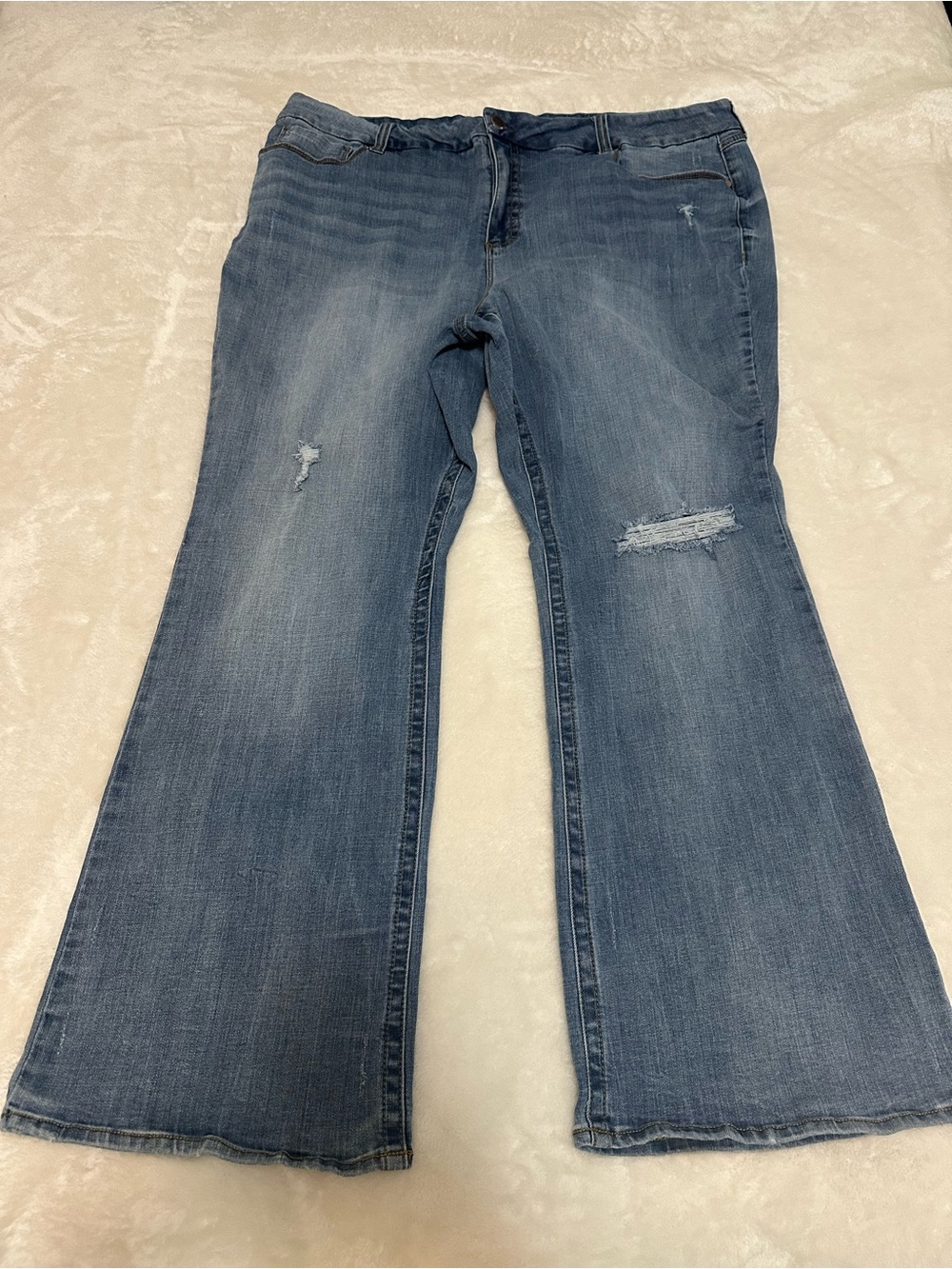 Seven7 Women’s Distressed Blue Flare Jeans